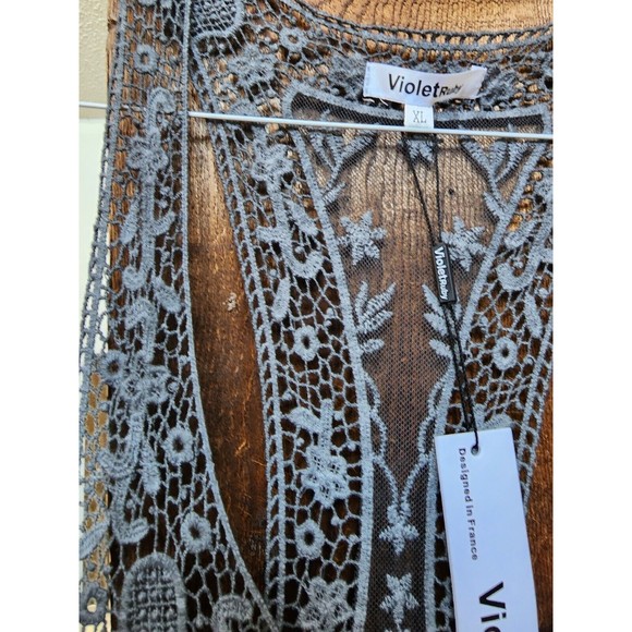 VioletRuby French Sheer Embroidered Top Eyelet Crochet Hippie XL Boho NEW - Picture 5 of 8